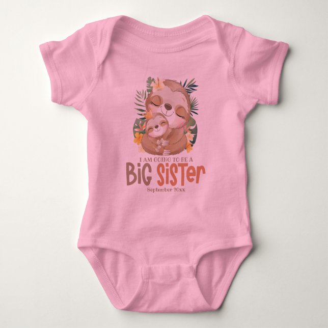 Ich werde eine große Schwester Sloth Ankündigung w Baby Strampler (Vorderseite)