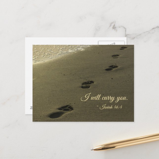 Ich werde euch Sandfußabdrücke tragen Postkarte (Vorderseite/Rückseite Beispiel)