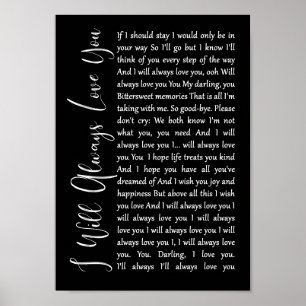 Ich werde immer Liebe Sie Schwarz-Script-Song Lyri Poster