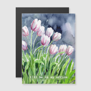 Ich werde in meinem Büro sein Aquarell-Tulpen Magnetkarte