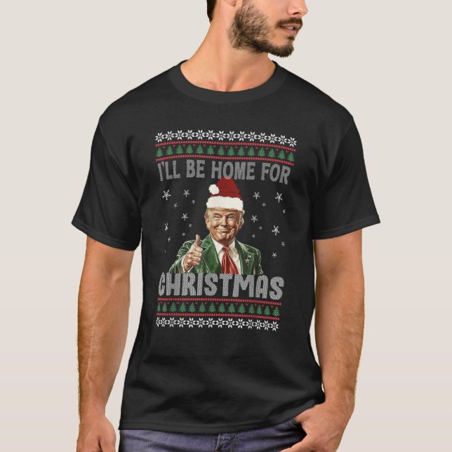 Ich werde Zuhause für Weihnachten Weihnachtsmannmü T-Shirt (Vorderseite)