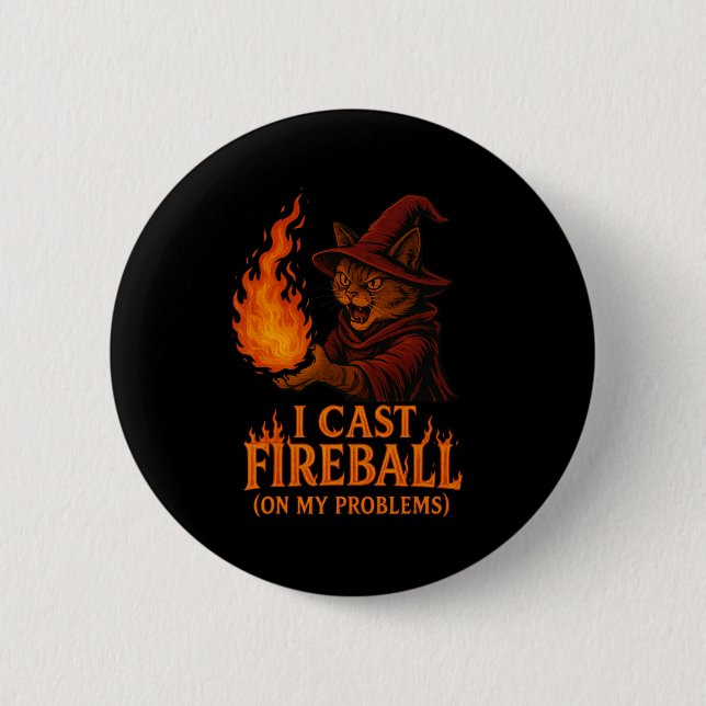 Ich Werfe Feuerball Auf Meine Problemkatze Rpg Gam Button (Vorderseite)