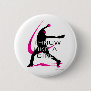 Ich werfe wie ein Mädchen-Rosa-Softball Button