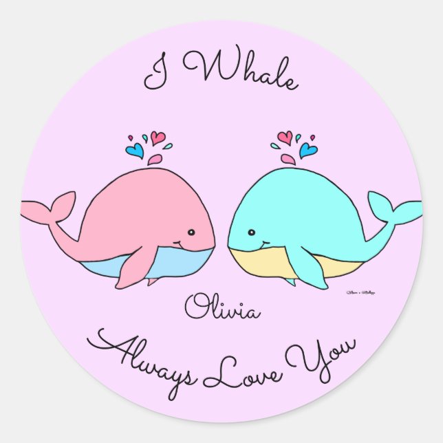 Ich whale immer Liebe Sie Kawaii Pastel Pink Runder Aufkleber (Vorderseite)