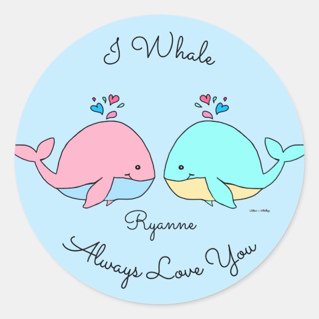 Ich whale immer Liebe Sie Niedlich Kawaii Baby Blu Runder Aufkleber (Vorderseite)