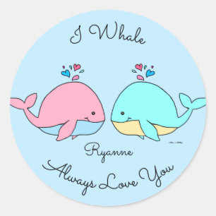 Ich whale immer Liebe Sie Niedlich Kawaii Baby Blu Runder Aufkleber