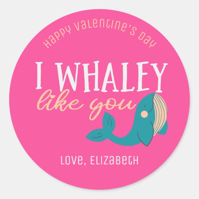 Ich whaley like you Funny Niedlich Valentine's Day Runder Aufkleber (Vorderseite)