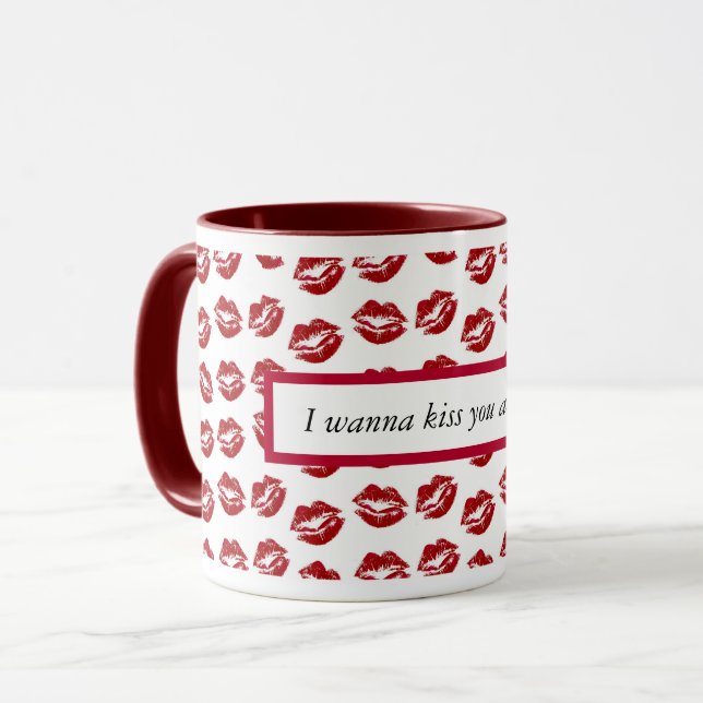 Ich will dich über Lipstick Kiss Tasse küssen (Vorderseite Links)