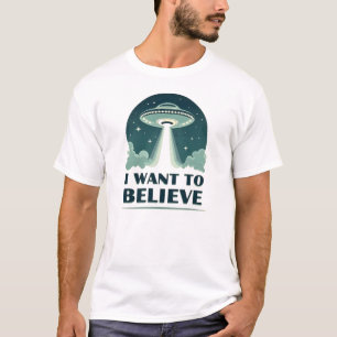Ich will glauben (blauer UFO) Retro Weltraum T T-Shirt