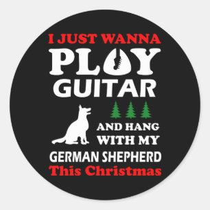 Ich will nur Gitarre Hang mit deutschem Schäferhun Runder Aufkleber