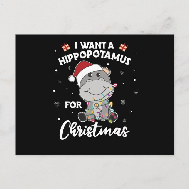 Ich Wollte ein Hippo für Weihnachten süße Hippos Postkarte (Vorderseite)