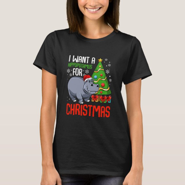 Ich Wollte ein Hippopotamus Weihnachts-Hippo T-Shirt (Vorderseite)