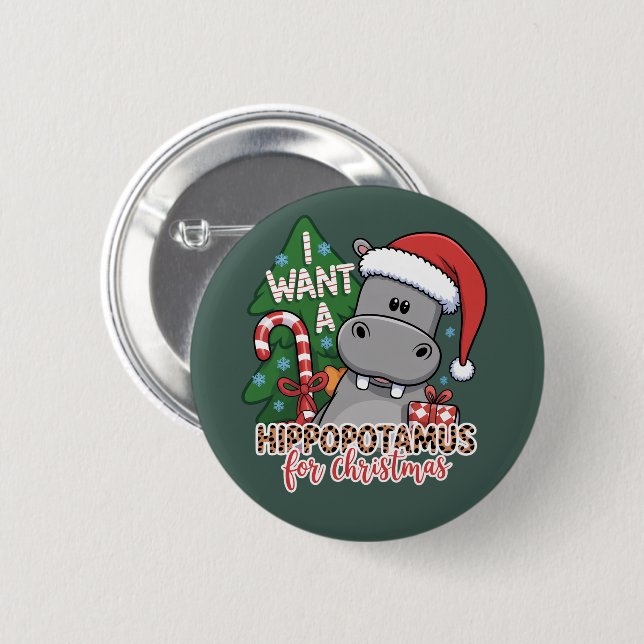 Ich Wollte einen Hippopotamus für die Weihnachtsfa Button (Vorne & Hinten)