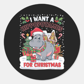 Ich Wollte einen Hippopotamus für Weihnachten Weih Runder Aufkleber