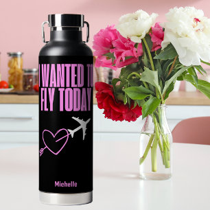 Ich wollte zu Fly Today, Heart & Airplane, Pink Cu Trinkflasche