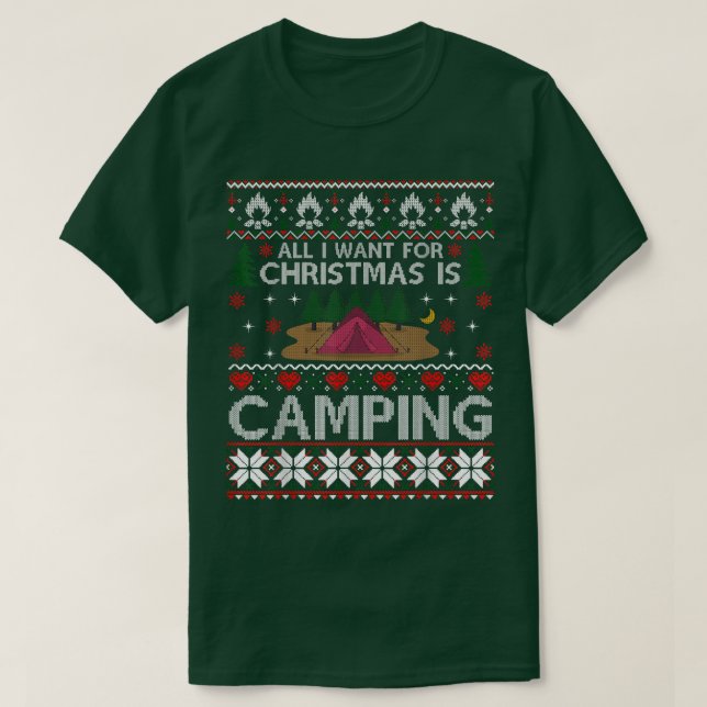 Ich Wollte zu Weihnachten ist Camping Ugly Xmas Sw T-Shirt (Design vorne)