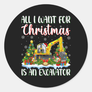 Ich Wollte zu Weihnachten ist ein Bagger Xmas Tree Runder Aufkleber