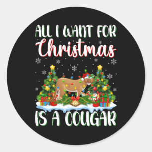 Ich Wollte zu Weihnachten ist ein Cougar Weihnacht Runder Aufkleber