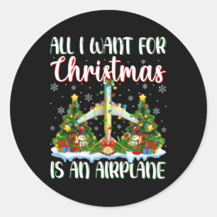 Ich Wollte zu Weihnachten ist ein Flugzeug-Weihnac Runder Aufkleber