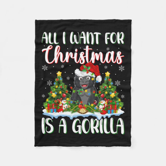 Ich Wollte zu Weihnachten ist ein Gorilla Weihnach Fleecedecke (Vorderseite)