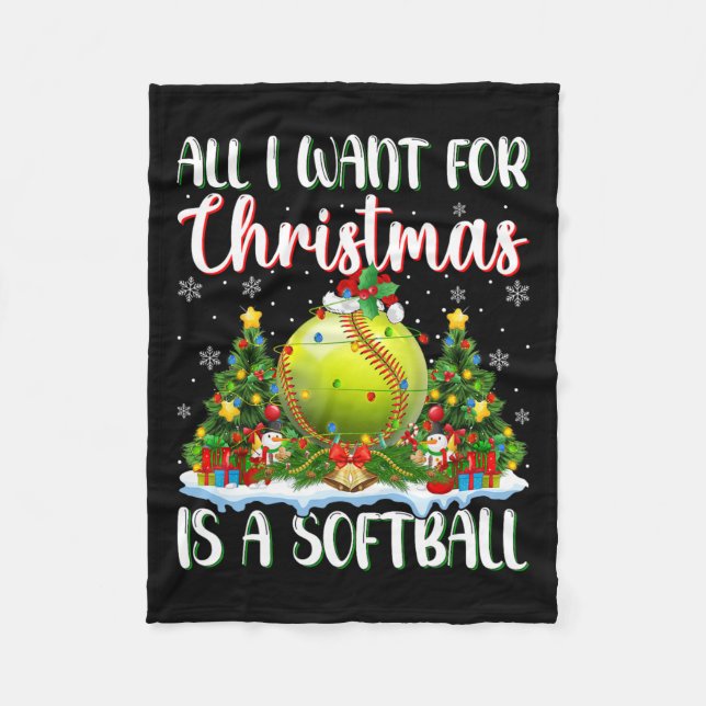 Ich Wollte zu Weihnachten ist ein Softball-Weihnac Fleecedecke (Vorderseite)