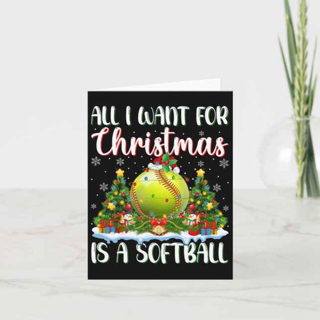 Ich Wollte zu Weihnachten ist ein Softball-Weihnac Karte (Vorderseite)