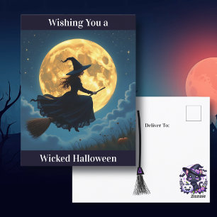 Ich wünsche dir ein wackeliges Halloween   Hexe Postkarte