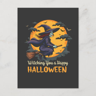 Ich wünsche dir eine glückliche Halloween-Hexe auf Einladungspostkarte