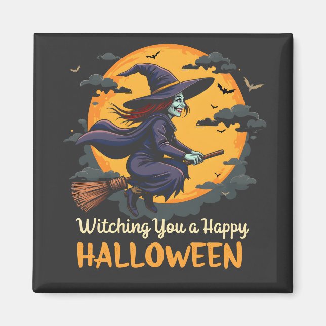 Ich wünsche dir eine glückliche Halloween-Hexe auf Magnet (Vorne)