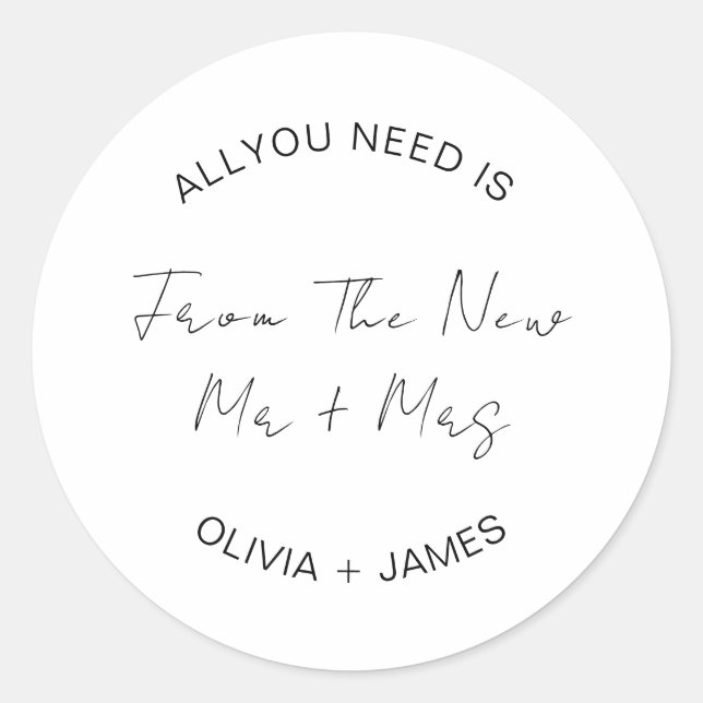 Ich wünsche Ihnen viel von dem neuen Herrn + Frau  Runder Aufkleber (Vorderseite)