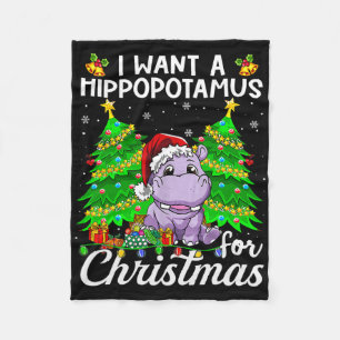 Ich wünsche mir ein Nilpferd für Weihnachtslichter Fleecedecke