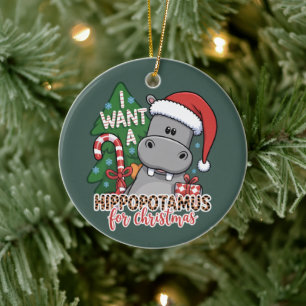 Ich wünsche mir ein Nilpferd zu Weihnachten Nilpfe Keramik Ornament