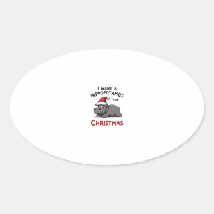 Ich wünsche mir ein Nilpferd zu Weihnachten - Xmas Ovaler Aufkleber