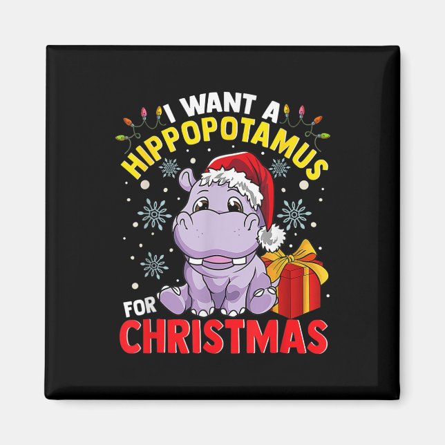 Ich wünsche mir einen Nilpferd zu Weihnachten  Magnet (Vorne)