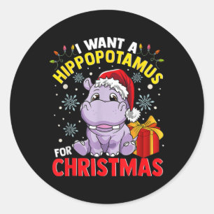 Ich wünsche mir einen Nilpferd zu Weihnachten Runder Aufkleber