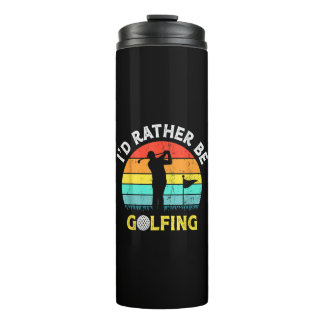 Ich würde lieber Golf spielen Lustiger Retro-Sonne Thermosbecher