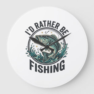 Ich würde lieber mit Vintage-Bass-Angler-T-Shirt a Große Wanduhr