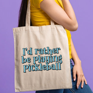 Ich würde lieber Pickleball Blue Retro Text spiele Tragetasche