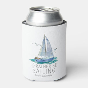 Ich würde lieber segeln Zitat - Aquarell-Segelboot Dosenkühler