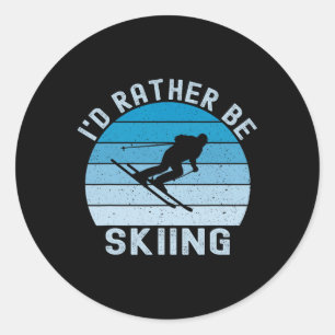 Ich würde lieber Skifahren Retro Vintage Skifahrer Runder Aufkleber