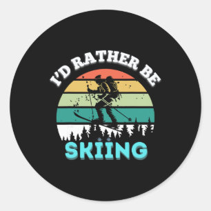 Ich würde lieber Skifahren Vintage-Skifahrer Winte Runder Aufkleber