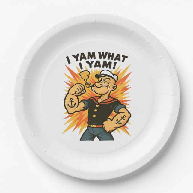 Ich Yam, was ich Yam Popeye Cartoon Zitat Classic Pappteller (Vorderseite)