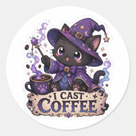 Ich zaubere Kaffee Süße schwarze Katze Hexenmeiste Runder Aufkleber