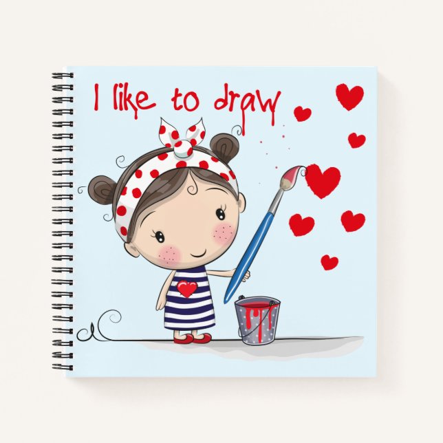 Ich Zeichn gerne Niedlich Cartoon Girl mit Bun Notizbuch (Vorderseite)