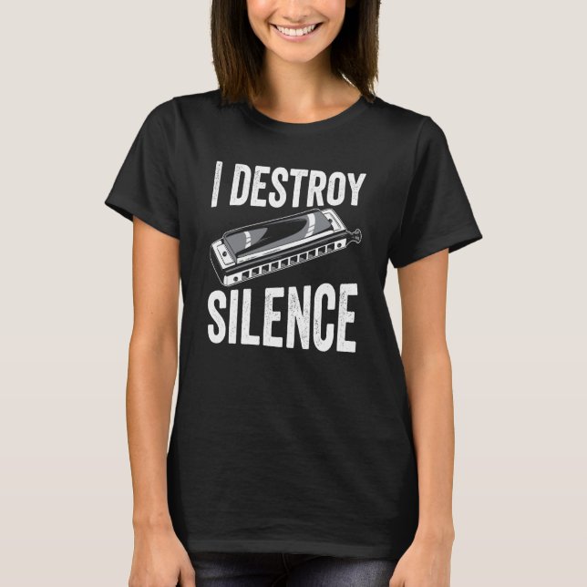Ich zerstöre den Silence Harmonica Player T-Shirt (Vorderseite)