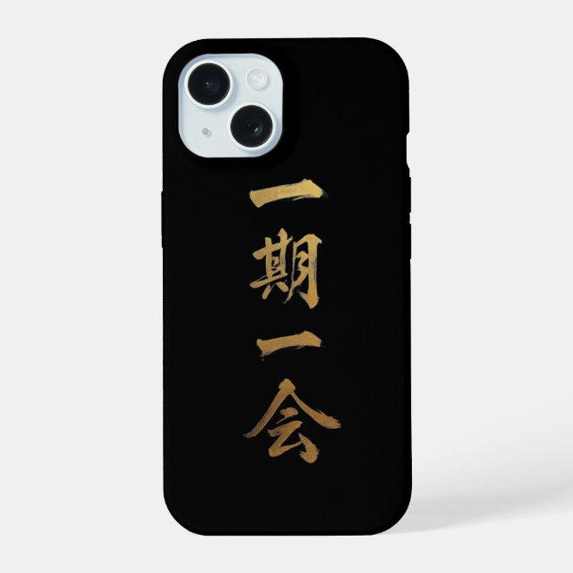 Ichigo Ichie | Black & Gold Zen iPhone Case 15 Hülle (Rückseite)