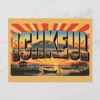 Ichkeul-See-Sumpf-Berg Vintage-Reise-Kunst Postkarte