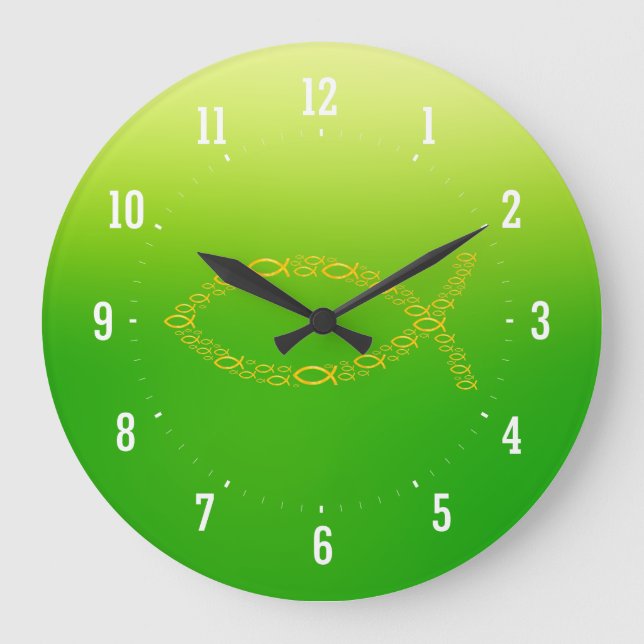 Ichthus - christliche Fisch-Symbol-Wand-Uhr Große Wanduhr (Vorderseite)