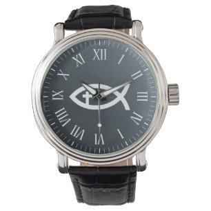 Ichthus   christliches Fisch-Kruzifix-Symbol Armbanduhr