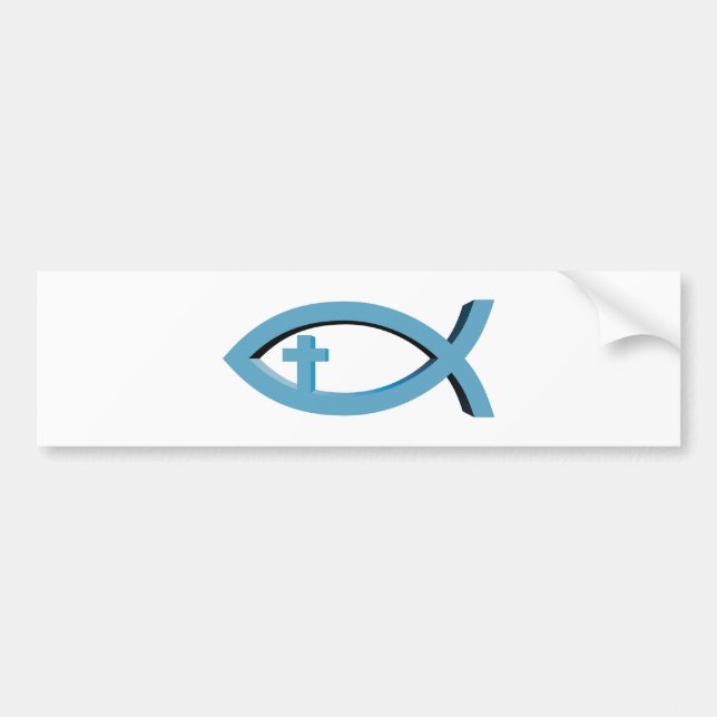 Ichthus - christliches Fisch-Symbol mit Kruzifix Autoaufkleber (Vorne)